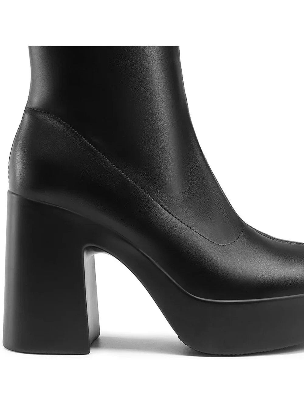 Women's Black High Chunky Block Heel Square Toe Platform Gogo Ankle Boots